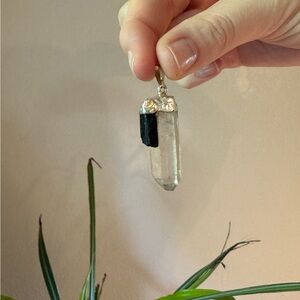 Clear Quartz and Black Tourmaline Silver Pendant
